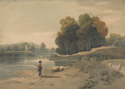 少年と羊のいる川の情景 作： William Havell