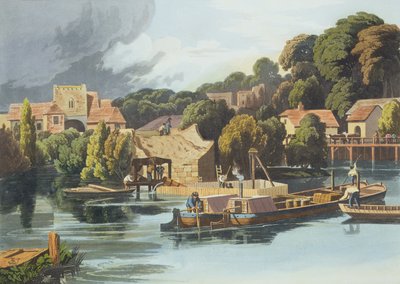 1810年の橋の修理中のウォリングフォード城、ロバートハヴェルザヤンガー（1793-1878）によって彫刻 作： William Havell