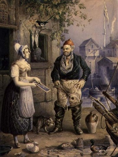 漁師とメイド」1830年頃（紙に水彩、鉛筆、ガッシュ） 作： William Heath