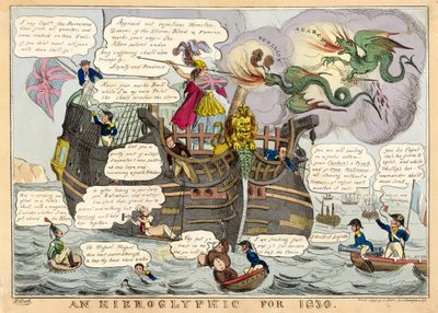 1830 年のパブの象形文字。 1830年の手彩色彫刻。 作： William Heath