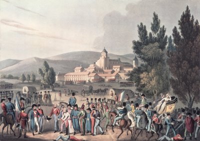 ヴィットーリアの戦い、1813年、囚人を連れてくる、I。クラークによってエッチングされ、M。デュブール（アクアチント）によってアクアティント 作： William Heath