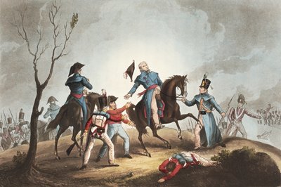 ジョンムーア卿（1761-1809）の死1809年1月17日、「イギリスとその同盟国の1799年から1815年までの武道の成果」から、ジェームスジェンキンス作、トーマスサザーランド（b.1785）出版 作： William Heath