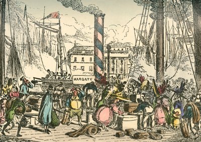 ロンドンブリッジスワーフでのマーゲートスチームパケットの搭乗、1838 作： William Heath