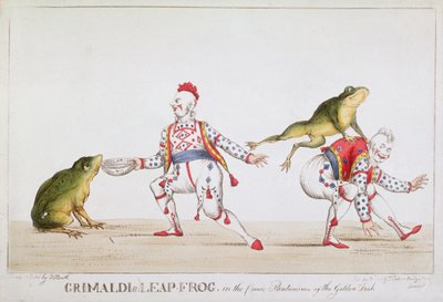 黄金の魚のコミックパントマイムでのグリマルディの跳躍のカエル、1812 作： William Heath
