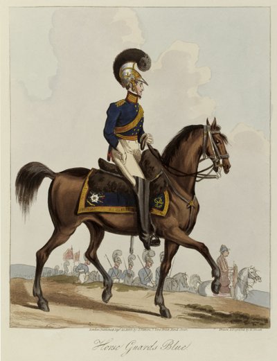 ホースガードブルー、1820年の王室連隊のユニフォーム調査（着色されたアクアチント） 作： William Heath