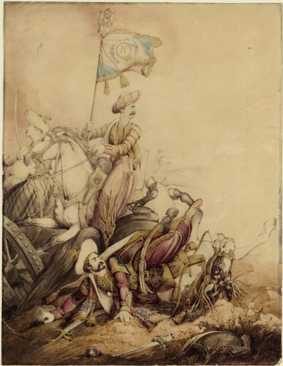 戦闘中のマムルークの標準旗手、1818年 作： William Heath
