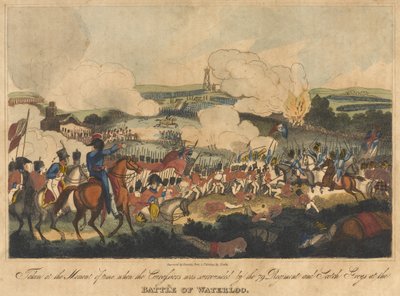 1815年6月18日、ウォータールーの戦いで79連隊とスコッチグレイにキュイラシエが囲まれた瞬間にロムニーによって彫刻され、リチャードエヴァンスによって出版されました 作： William Heath