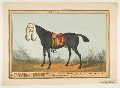 1829年6月29日、彼のすべての婚約と共に販売される有名な競走馬ウールサック。 作： William Heath