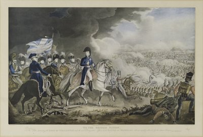 1815年6月18日、ウォータールーの戦いでのウェリントン公爵と最も著名な将校への「イギリス国民へ」、WT FryとT.サザーランドによるアクアチント、J。ジェンキンス発行、ロンドン、18 作： William Heath
