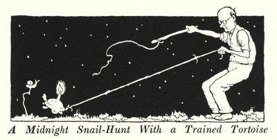 訓練された亀と真夜中のカタツムリ狩り（リトグラフ 作： William Heath Robinson