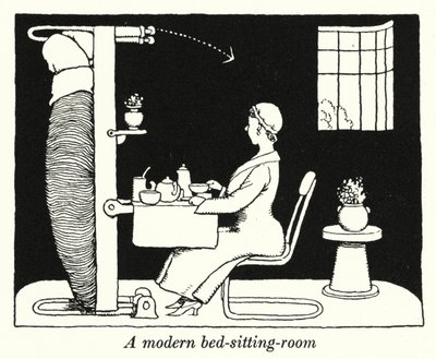 モダンなベッドシッティングルーム（リトグラフ 作： William Heath Robinson