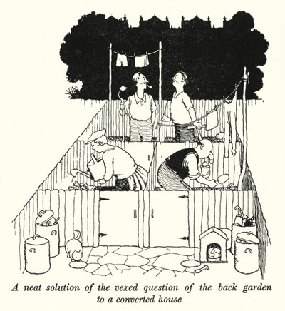 改装した家の裏庭という厄介な問題をすっきり解決（リトグラフ 作： William Heath Robinson
