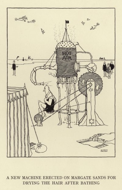 入浴後の髪を乾かすためにマーゲートサンズに設置された新しい機械 作： William Heath Robinson