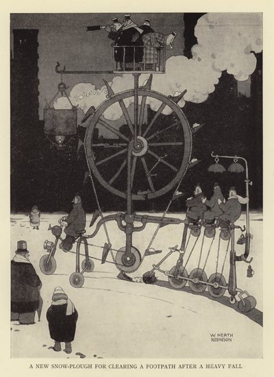 大雪の後に歩道を空けるための新しい除雪機 作： William Heath Robinson