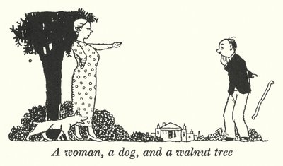 女性と犬とクルミの木（リトグラフ 作： William Heath Robinson