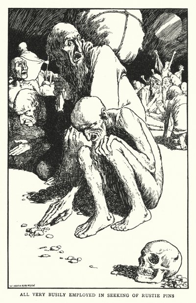 忙しそうにサビピンを探している人たち（リトグラフ 作： William Heath Robinson