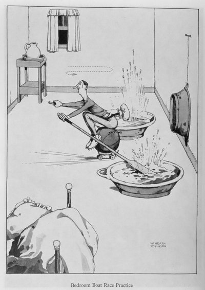 寝室のボートレース練習、「発明」からのイラスト 作： William Heath Robinson
