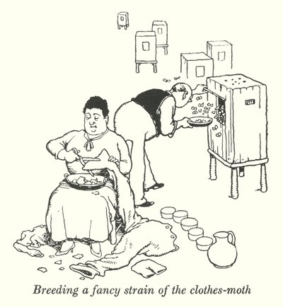 衣服の蛾のファンシーな系統を繁殖させる（リトグラフ 作： William Heath Robinson
