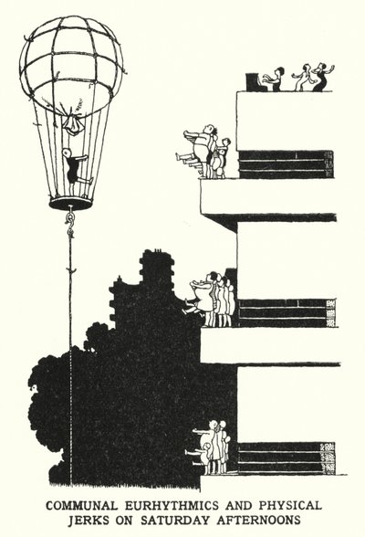 土曜日の午後に行われた共同リトミックとフィジカル・ジャークス（リトグラフ 作： William Heath Robinson