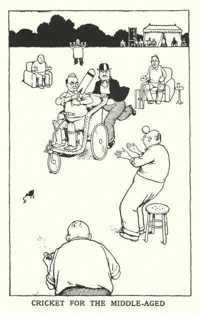 クリケット・フォー・ザ・ミドルエイジ（リトグラフ 作： William Heath Robinson
