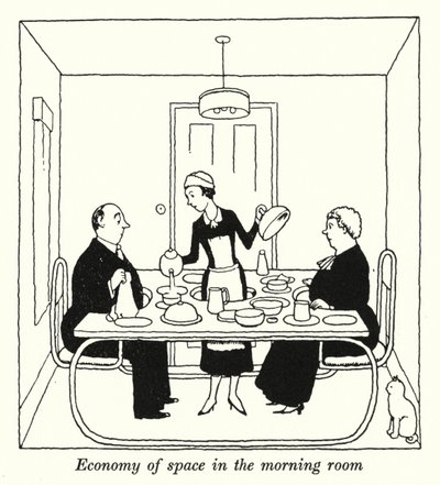 朝の部屋のスペースの経済性（リトグラフ 作： William Heath Robinson