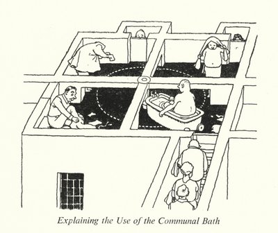 共同浴場の使い方を説明（リトグラフ 作： William Heath Robinson