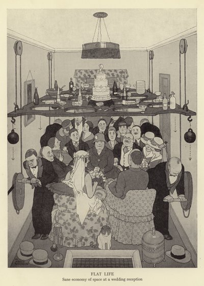 フラットな生活、結婚披露宴でのスペースの健全な経済 作： William Heath Robinson