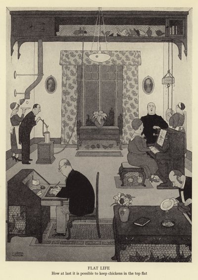 平らな生活、最後に鶏を平らに保つことがどのように可能か 作： William Heath Robinson