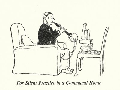 共同住宅での静かな練習のために（リトグラフ 作： William Heath Robinson