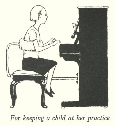 子供を練習に付き合わせるために（リトグラフ 作： William Heath Robinson