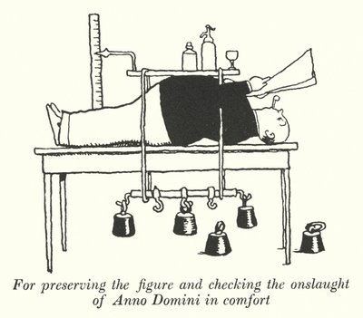 姿を保存し、快適にAnno Dominiの猛攻撃をチェックするために（リトグラフ 作： William Heath Robinson