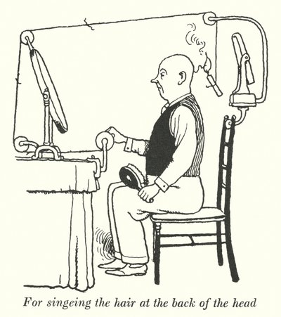 後頭部の髪をすくために（リトグラフ 作： William Heath Robinson