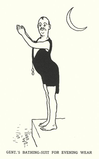 イブニングウェアとしての紳士用入浴着（リトグラフ 作： William Heath Robinson