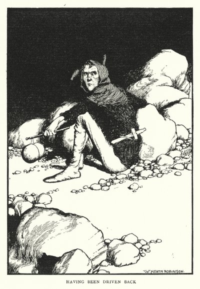 追い込まれたこと（リトグラフ 作： William Heath Robinson