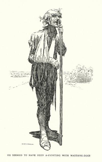 マスティフドッグと戦っていたようです（リトグラフ 作： William Heath Robinson