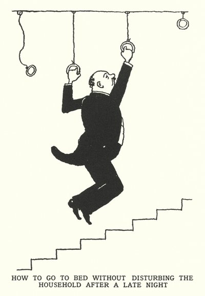 夜更かししても家事に支障をきたさない就寝方法（リトグラフ 作： William Heath Robinson