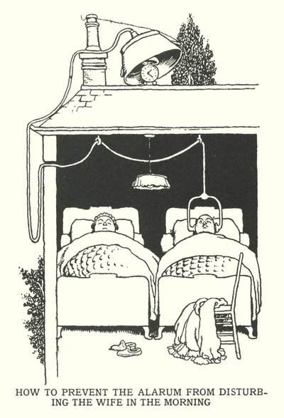 朝、アララムが妻の邪魔をしないようにするには（リトグラフ 作： William Heath Robinson