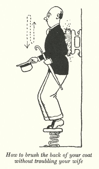 奥さんを困らせないコートの裏の磨き方（リトグラフ 作： William Heath Robinson