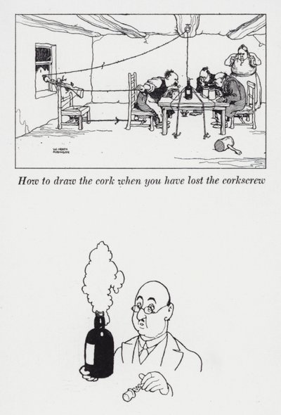 コルク抜きを失ったときのコルクの抜き方（リトグラフ 作： William Heath Robinson