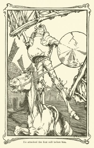 ドン・キホーテのイラスト（リトグラフ 作： William Heath Robinson