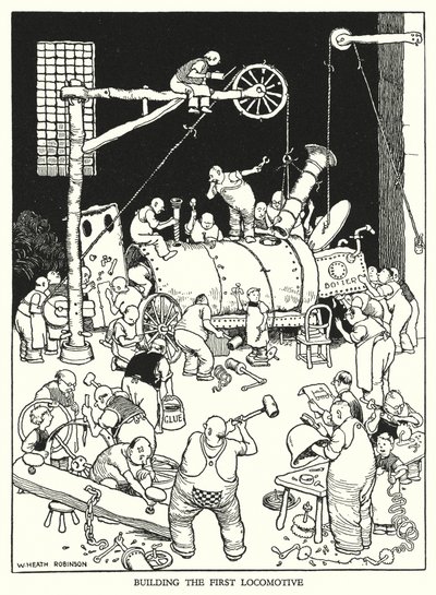 W・ヒース・ロビンソンによる「Railway Ribaldry」のイラスト（リトグラフ）。 作： William Heath Robinson