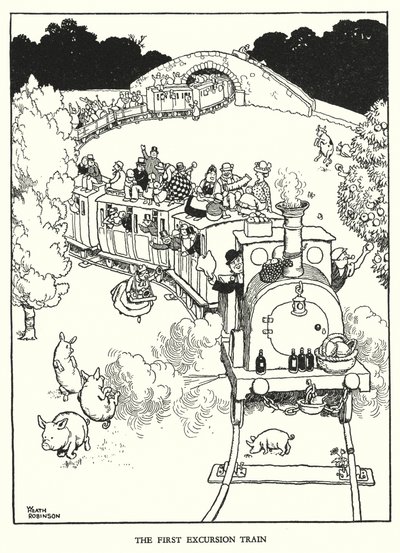 W・ヒース・ロビンソンによる「Railway Ribaldry」のイラスト（リトグラフ）。 作： William Heath Robinson