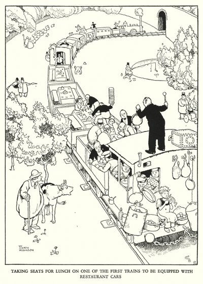 W・ヒース・ロビンソンによる「Railway Ribaldry」のイラスト（リトグラフ）。 作： William Heath Robinson
