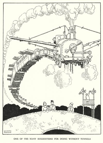W・ヒース・ロビンソンによる「Railway Ribaldry」のイラスト（リトグラフ）。 作： William Heath Robinson