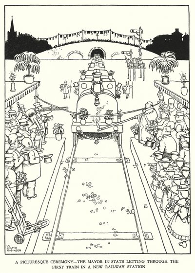 W・ヒース・ロビンソンによる「Railway Ribaldry」のイラスト（リトグラフ）。 作： William Heath Robinson