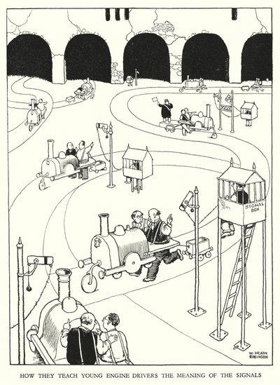 W・ヒース・ロビンソンによる「Railway Ribaldry」のイラスト（リトグラフ）。 作： William Heath Robinson