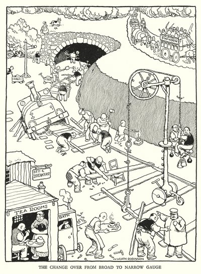 W・ヒース・ロビンソンによる「Railway Ribaldry」のイラスト（リトグラフ）。 作： William Heath Robinson