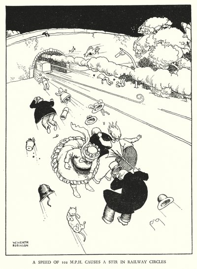 W・ヒース・ロビンソンによる「Railway Ribaldry」のイラスト（リトグラフ）。 作： William Heath Robinson