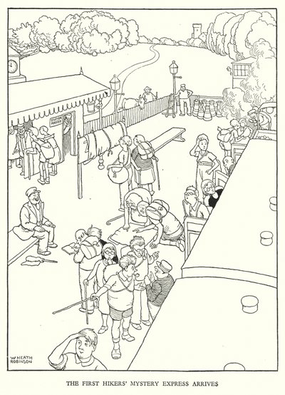 W・ヒース・ロビンソンによる「Railway Ribaldry」のイラスト（リトグラフ）。 作： William Heath Robinson