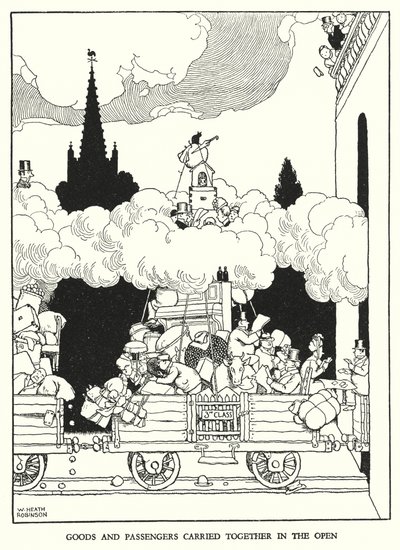 W・ヒース・ロビンソンによる「Railway Ribaldry」のイラスト（リトグラフ）。 作： William Heath Robinson